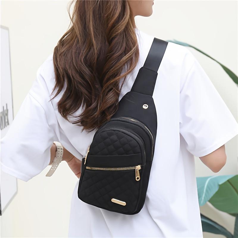 Crossbody Sling Bag Stylish Embroidered Thread Diamond Check Single Shoulder Crossbody Bag Large Capacity Waterproof Backpack With Data Hole