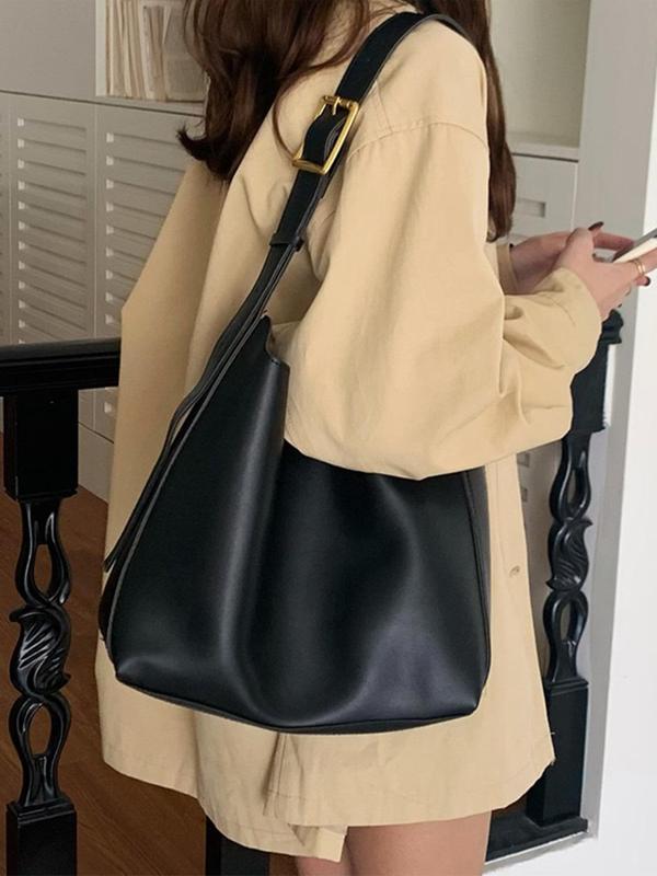 Women's Solid Color Tote Bag, Fashionable Large Capacity Shoulder Bag for Daily Used, Casual Trendy Versatile High-quality Daily Commuting Bag