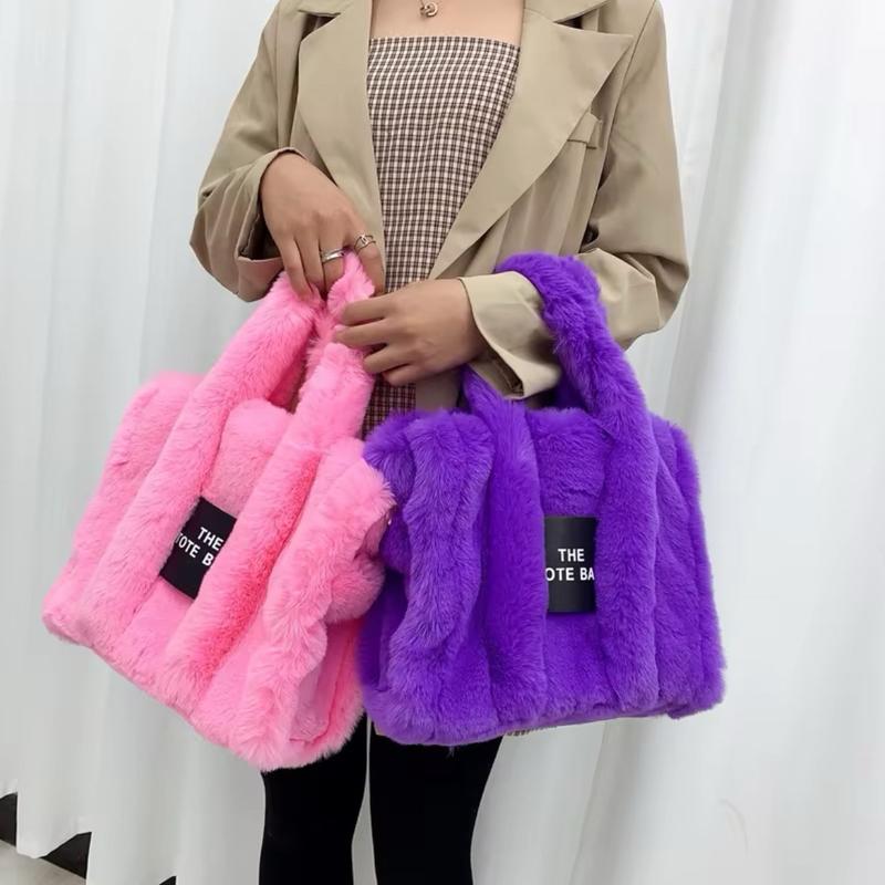 Luxury Designer Faux Fur Tote Bag for Women Autumn Winter Plush Shoulder Crossbody Shopper Purses