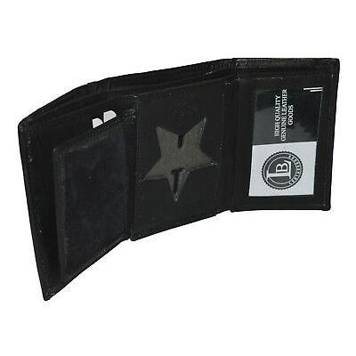 LEATHER BADGE ID HOLDER 'STAR' SHAPE TRIFOLD WALLET NEW BLACK VERY RARE WALLET