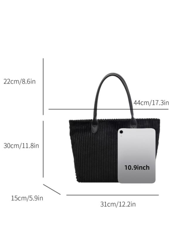 Women's Solid Color Corduroy Tote Bag, Large Capacity Shoulder Bag for Daily Used, Casual Trendy Versatile High-quality Daily Commuting Bag, Girl Fashionable Shopping Bag