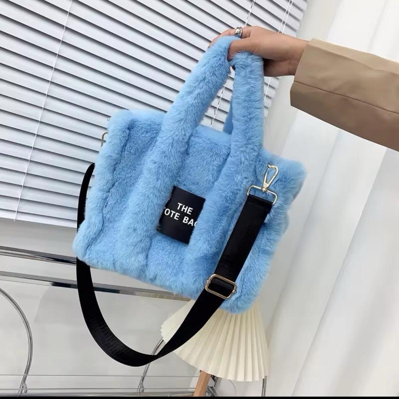 Luxury Designer Faux Fur Tote Bag for Women Autumn Winter Plush Shoulder Crossbody Shopper Purses