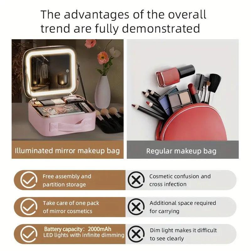 Makeup Bag with Mirror, Makeup Bag with Light, Makeup Case Full Screen Mirror for Christmas Gift, Portable Travel Makeup Storage Bag Storage Box, Ideal Holiday Gifts for Family and Friends,makeup Accessories, Cosmetics, Makeup Essentials