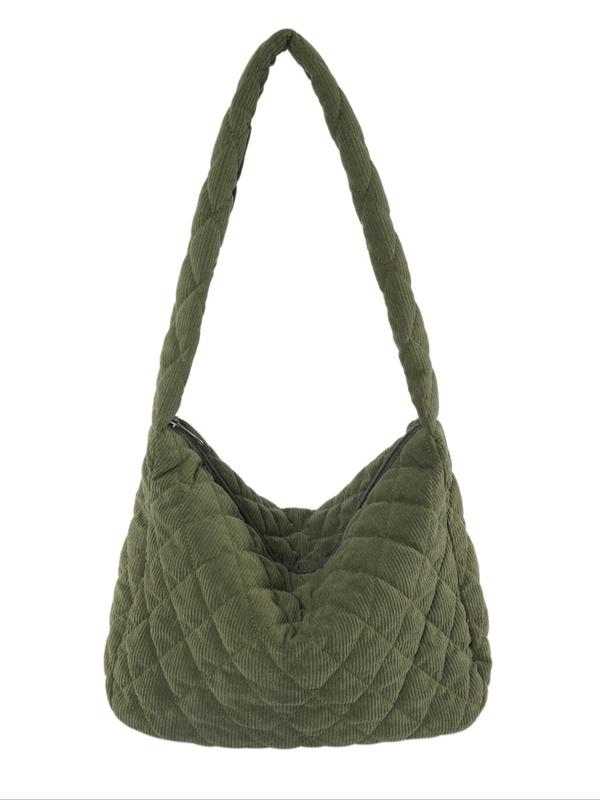 Women's Solid Color Quilted Corduroy Hobo Bag, Fashionable Large Capacity Shoulder Bag for Daily Used, Casual Trendy Versatile High-quality Daily Commuting Bag