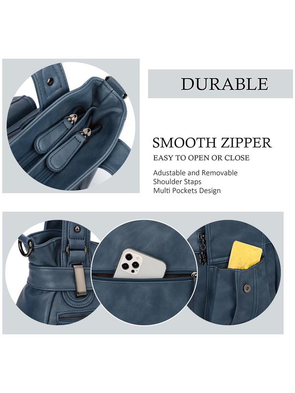 Women's Fashionable Soft PU Leather Multi-pocket Tote Bag, Solid Color Large Shoulder Bag, Handbags for Women, Casual Versatile Crossbody Bag for Daily Used, Tote Bag for College