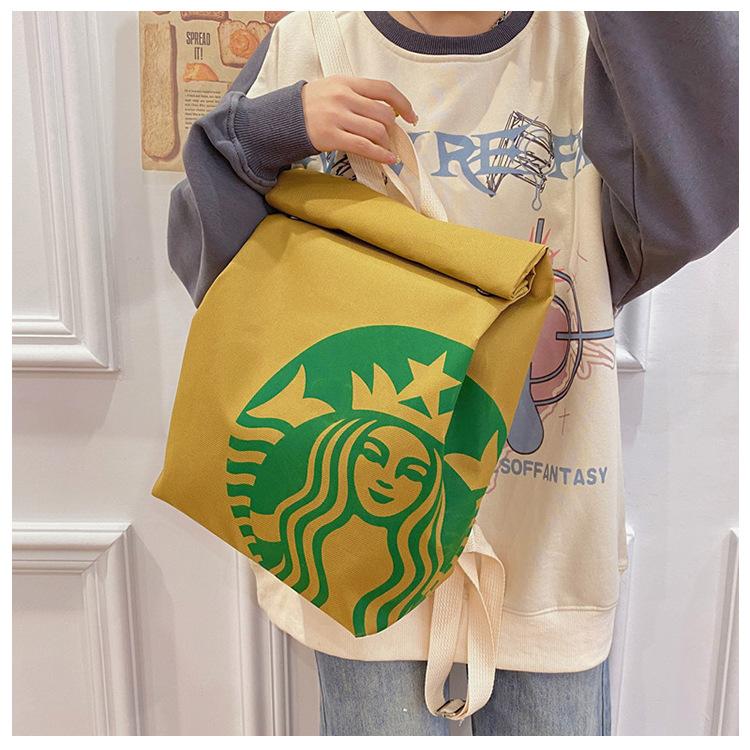 McDonald's Backpack Fun Backpack Women's Canvas large capacity cartoon French fries bag Travel crossbody bag Starbucks KFC bag Double backpack schoolbag