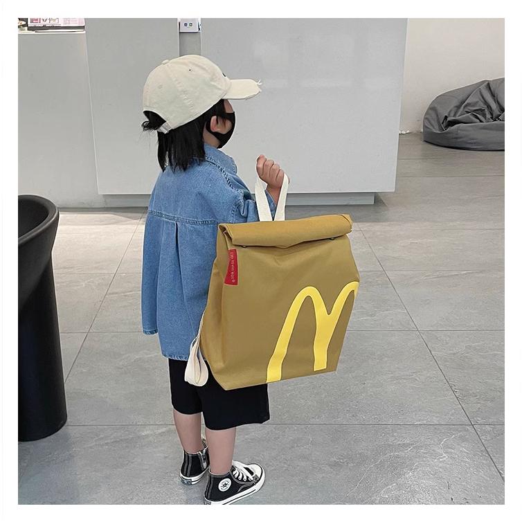 McDonald's Backpack Fun Backpack Women's Canvas large capacity cartoon French fries bag Travel crossbody bag Starbucks KFC bag Double backpack schoolbag