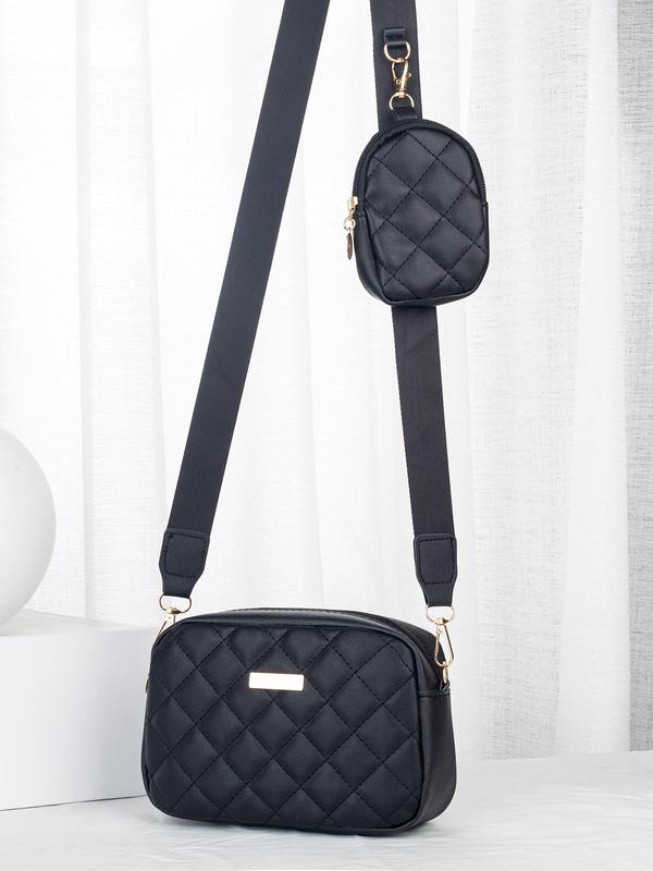 Women's Fashion Quilted Crossbody Bag with Small Wallet, 2pcs Casual Zipper Shoulder Bag for Women & Girls, Trendy Versatile High-quality Daily Commuting Bag