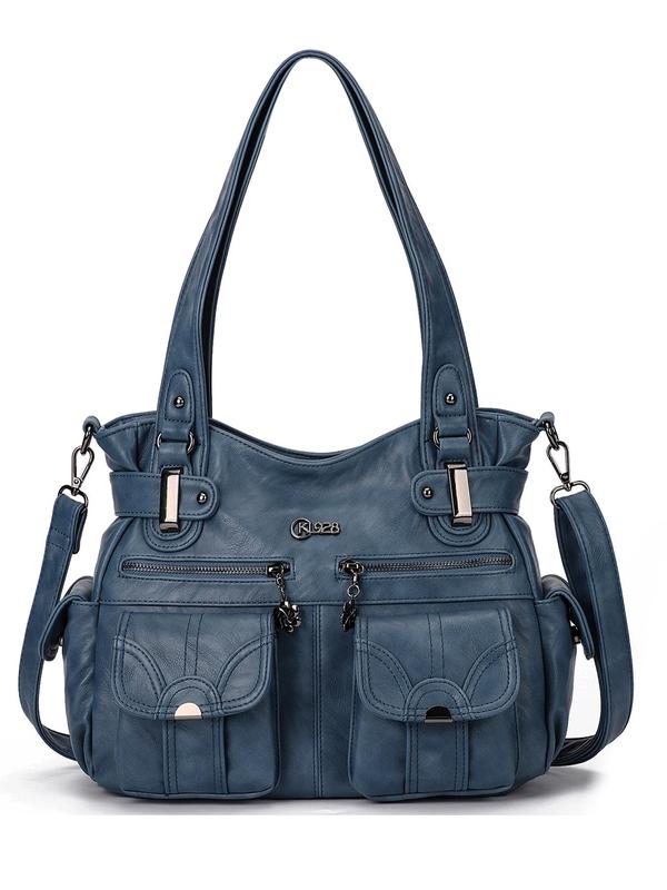 Women's Fashionable Soft PU Leather Multi-pocket Tote Bag, Solid Color Large Shoulder Bag, Handbags for Women, Casual Versatile Crossbody Bag for Daily Used, Tote Bag for College