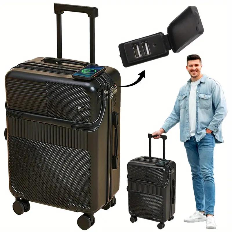 20-Inch Hard Shell Carry-On Luggage with USB Charging Port, TSA Lock, Cup Holder, Hook, and Wheels - Anti-Theft, Dustproof, Waterproof