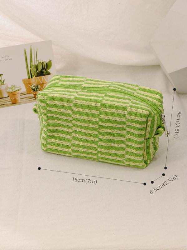 Striped Pattern Travel Cosmetic Bag, Portable Large Capacity Zipper Makeup Organizer Pouch For Women, Simple All-match Bag for Daily Life