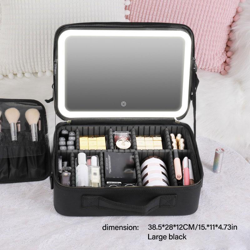 Makeup Bag with Mirror, Makeup Bag with Light, Makeup Case Full Screen Mirror for Christmas Gift, Portable Travel Makeup Storage Bag Storage Box, Ideal Holiday Gifts for Family and Friends,makeup Accessories, Cosmetics, Makeup Essentials