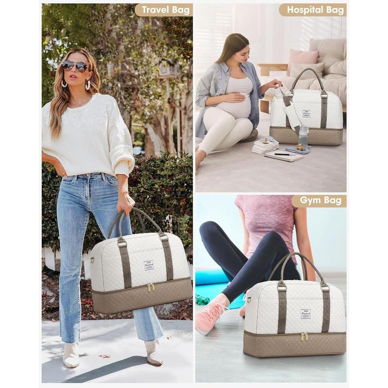 Travel Duffle Bag Weekender for Women: Travel Duffel Bag Carry-On Overnight Bag with Shoe Compartment & Wet Pocket Large Weekend Tote Bag with Toiletry Bags Gym Duffel Bag for  Beige Khaki