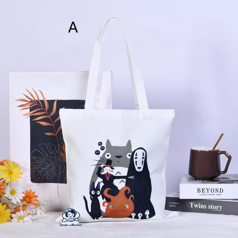 Anime Faceless Man Totoro Canvas Tote Bag, Shopping Bag Handmade, Christmas Gift