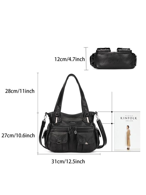 Women's Fashionable Soft PU Leather Multi-pocket Tote Bag, Solid Color Large Shoulder Bag, Handbags for Women, Casual Versatile Crossbody Bag for Daily Used, Tote Bag for College
