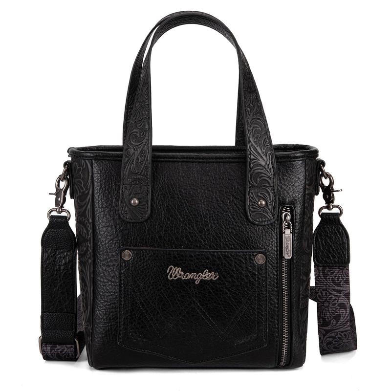 Wrangler Hair-On Cowhide Tote Bag for Women Western Handbag Floral Tooling Patterns