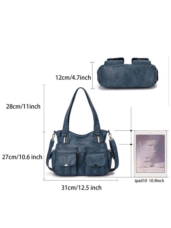 Women's Fashionable Soft PU Leather Multi-pocket Tote Bag, Solid Color Large Shoulder Bag, Handbags for Women, Casual Versatile Crossbody Bag for Daily Used, Tote Bag for College