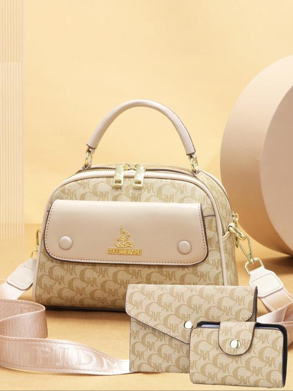 Women's Fashionable All Over Print Handbag & Clutch Bag & Coin Purse, Casual Trendy Versatile High-quality Daily Commuting Bag Set