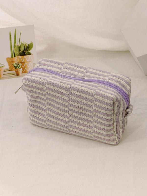 Striped Pattern Travel Cosmetic Bag, Portable Large Capacity Zipper Makeup Organizer Pouch For Women, Simple All-match Bag for Daily Life