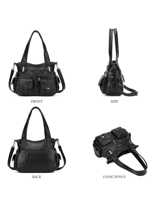 Women's Fashionable Soft PU Leather Multi-pocket Tote Bag, Solid Color Large Shoulder Bag, Handbags for Women, Casual Versatile Crossbody Bag for Daily Used, Tote Bag for College
