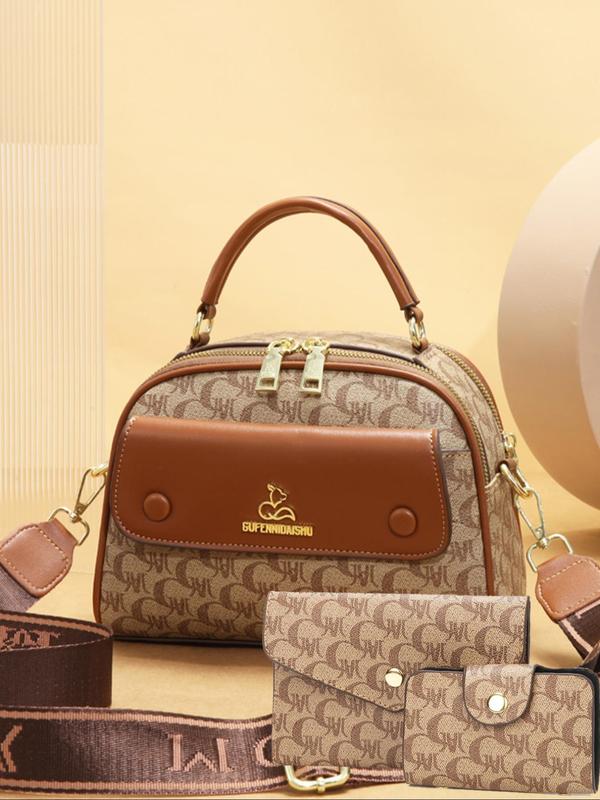 Women's Fashionable All Over Print Handbag & Clutch Bag & Coin Purse, Casual Trendy Versatile High-quality Daily Commuting Bag Set