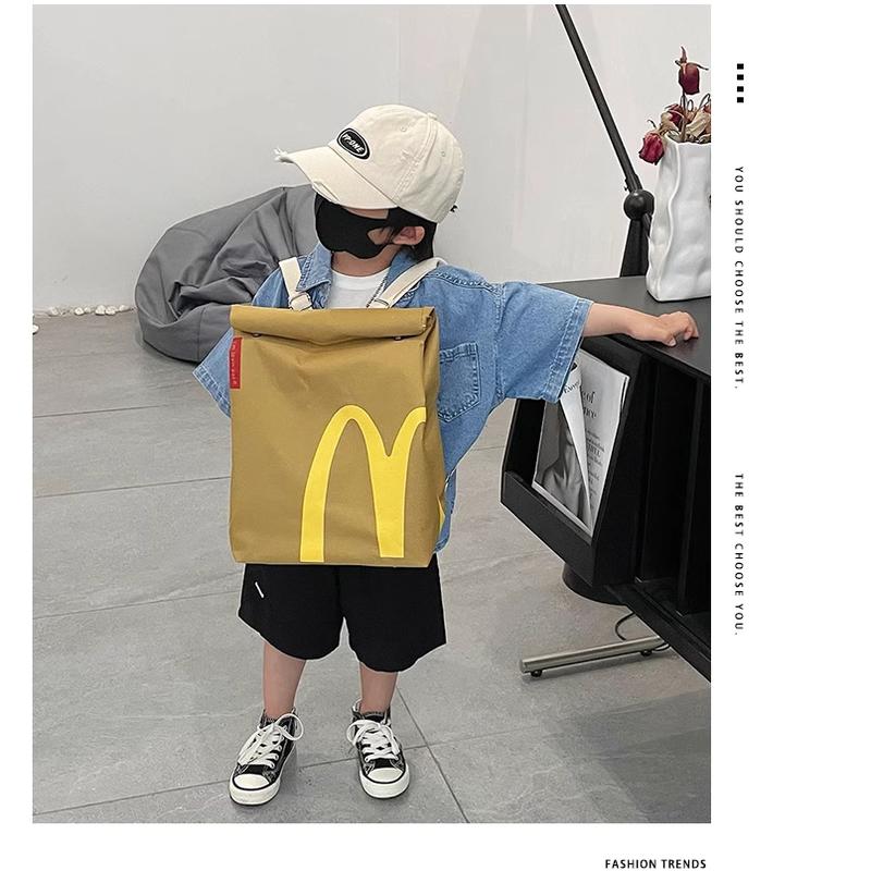 McDonald's Backpack Fun Backpack Women's Canvas large capacity cartoon French fries bag Travel crossbody bag Starbucks KFC bag Double backpack schoolbag