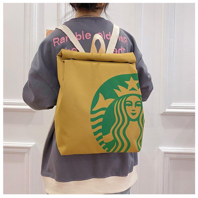 McDonald's Backpack Fun Backpack Women's Canvas large capacity cartoon French fries bag Travel crossbody bag Starbucks KFC bag Double backpack schoolbag