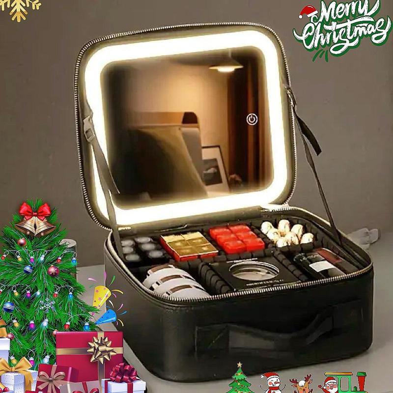 Makeup Bag with Mirror, Makeup Bag with Light, Makeup Case Full Screen Mirror for Christmas Gift, Portable Travel Makeup Storage Bag Storage Box, Ideal Holiday Gifts for Family and Friends,makeup Accessories, Cosmetics, Makeup Essentials