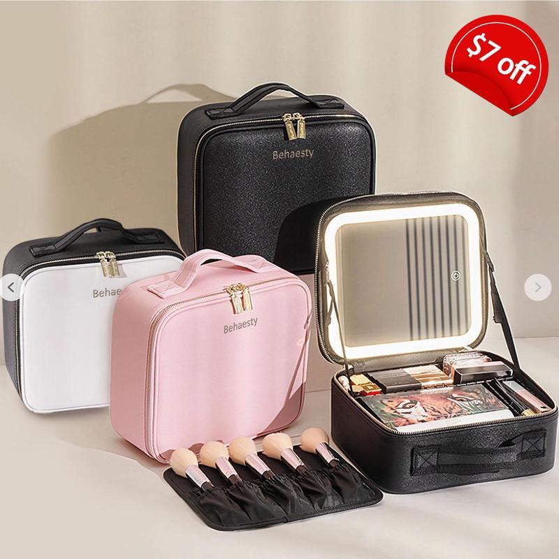 Travel Make-up Case with LED Mirror with 3-colour LED Lighted Adjustable Dividers, Make-up Case with Mirror Make-up Bags mutipul colore