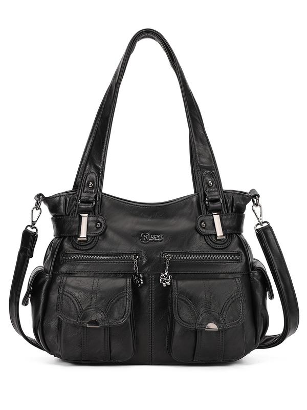 Women's Fashionable Soft PU Leather Multi-pocket Tote Bag, Solid Color Large Shoulder Bag, Handbags for Women, Casual Versatile Crossbody Bag for Daily Used, Tote Bag for College