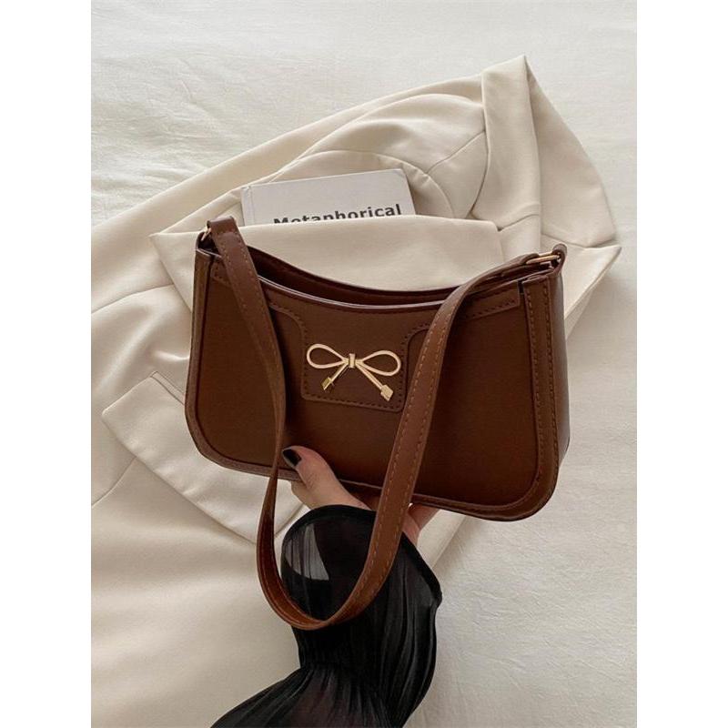 Women's Bowknot Decorated Shoulder Bag, Fashionable Solid Color Shoulder Bag for Daily Used, Casual Trendy Versatile High-quality Daily Commuting Bag