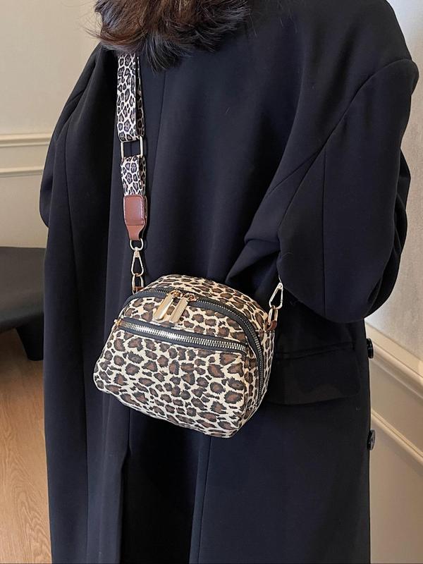 Fashion Leopard Pattern Zipper Crossbody Bag, Casual Versatile Shoulder Bag for Women, Trendy All-match Commuter Bag for Daily Used