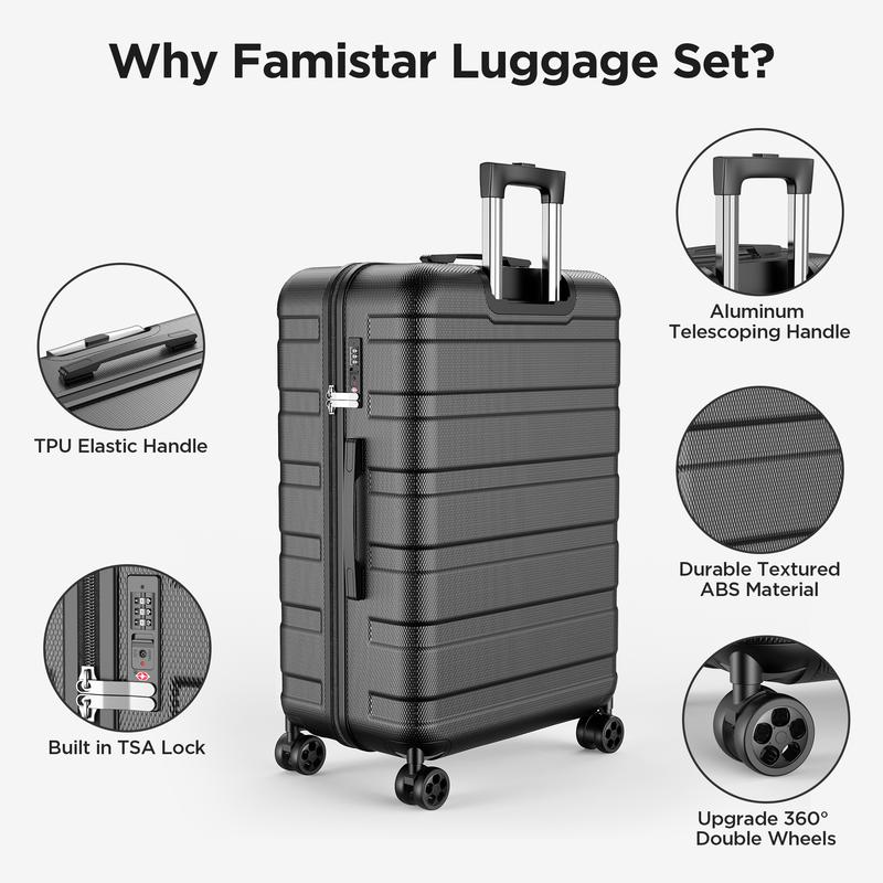 Famistar 4 Piece Hardside Luggage Suitcase Set with 360° Double Spinner Wheels Integrated TSA Lock, 14” Travel Case, 20