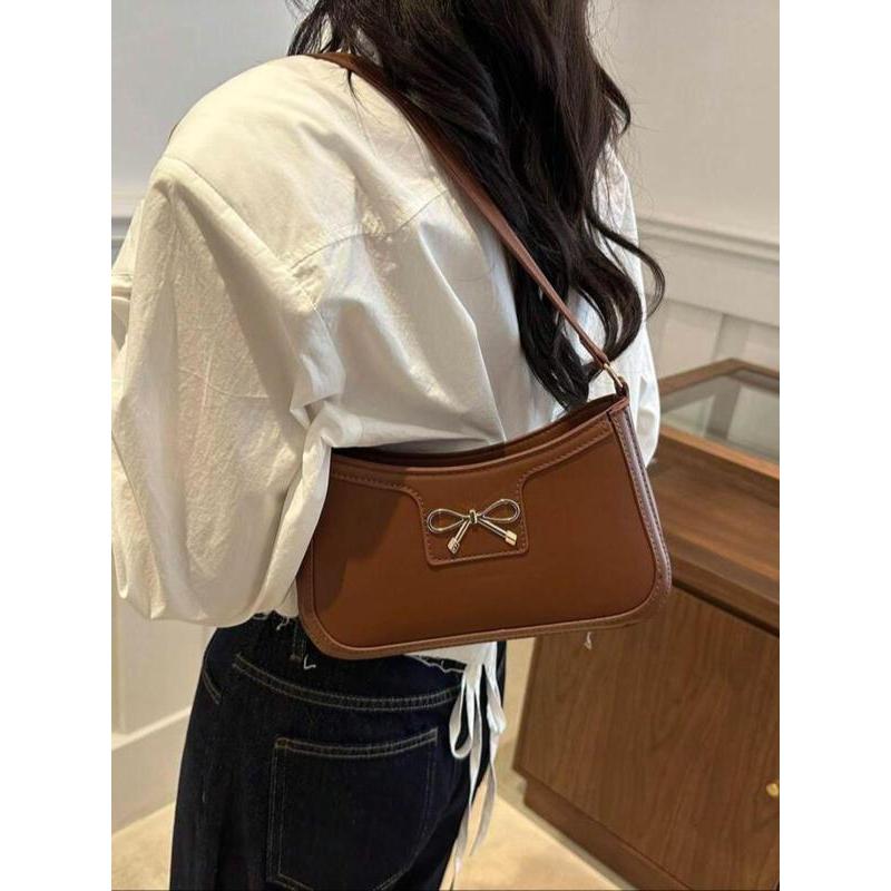 Women's Bowknot Decorated Shoulder Bag, Fashionable Solid Color Shoulder Bag for Daily Used, Casual Trendy Versatile High-quality Daily Commuting Bag