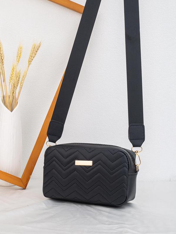 Women's Solid Color Wave Quilted Crossbody Bag, Fashionable Simple Casual Pu Leather Zipper Shoulder Bag, Female All-match Commuter Bag for Daily Used