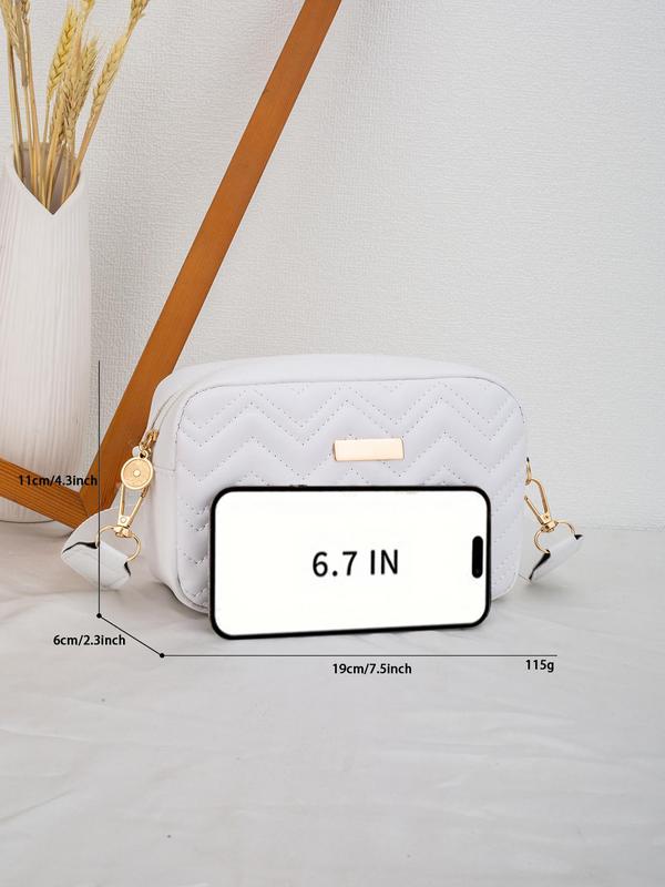 Women's Solid Color Wave Quilted Crossbody Bag, Fashionable Simple Casual Pu Leather Zipper Shoulder Bag, Female All-match Commuter Bag for Daily Used