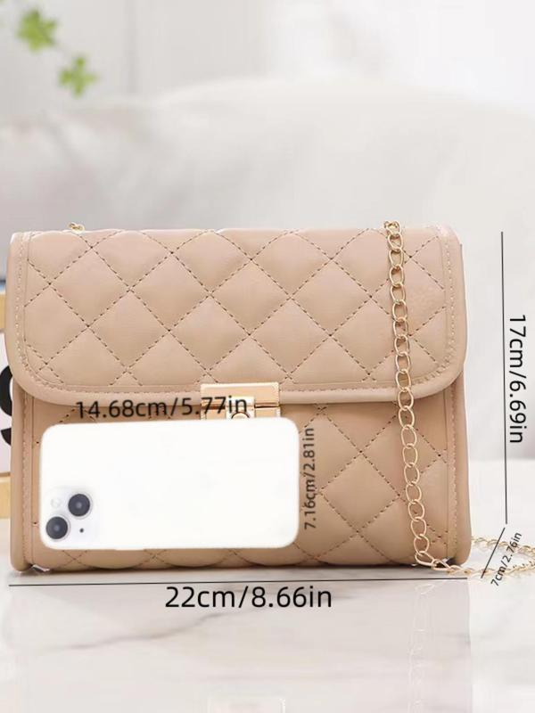 Women's Solid Color Quilted Chain Strap Shoulder Bag, Fashionable Buckle Closure Crossbody Bag, Simple All-match Small Square Bag for Daily Used