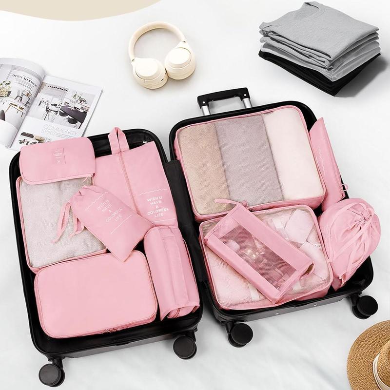 Travel Essential Organizer Set, 11pcs set Multi-size Travel Accessory Organizer Set, Wash Bag, Shoe Bag, Eyebrow Pencil Lipstick Organizer, Drawstring Pocket, Hook Makeup Bag