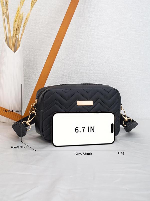 Women's Solid Color Wave Quilted Crossbody Bag, Fashionable Simple Casual Pu Leather Zipper Shoulder Bag, Female All-match Commuter Bag for Daily Used