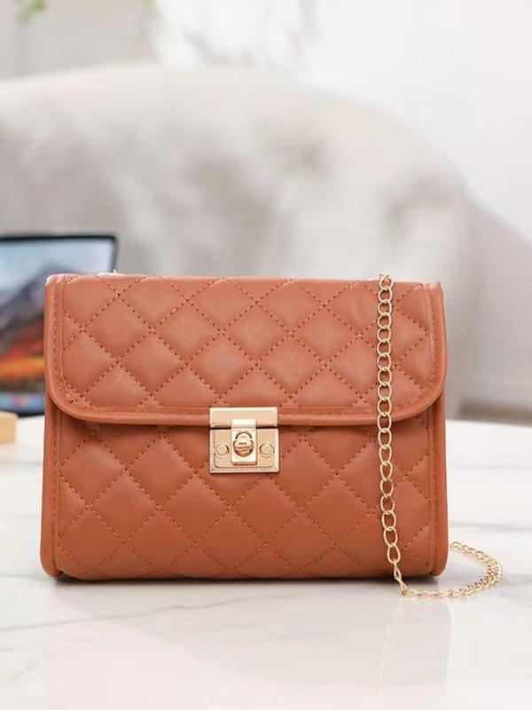 Women's Solid Color Quilted Chain Strap Shoulder Bag, Fashionable Buckle Closure Crossbody Bag, Simple All-match Small Square Bag for Daily Used