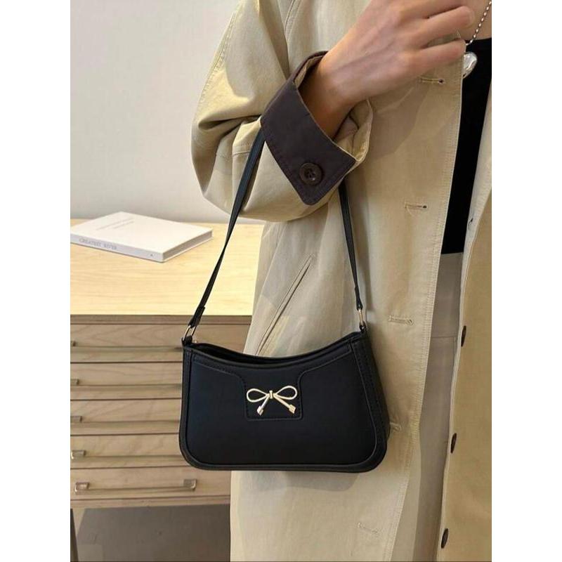 Women's Bowknot Decorated Shoulder Bag, Fashionable Solid Color Shoulder Bag for Daily Used, Casual Trendy Versatile High-quality Daily Commuting Bag