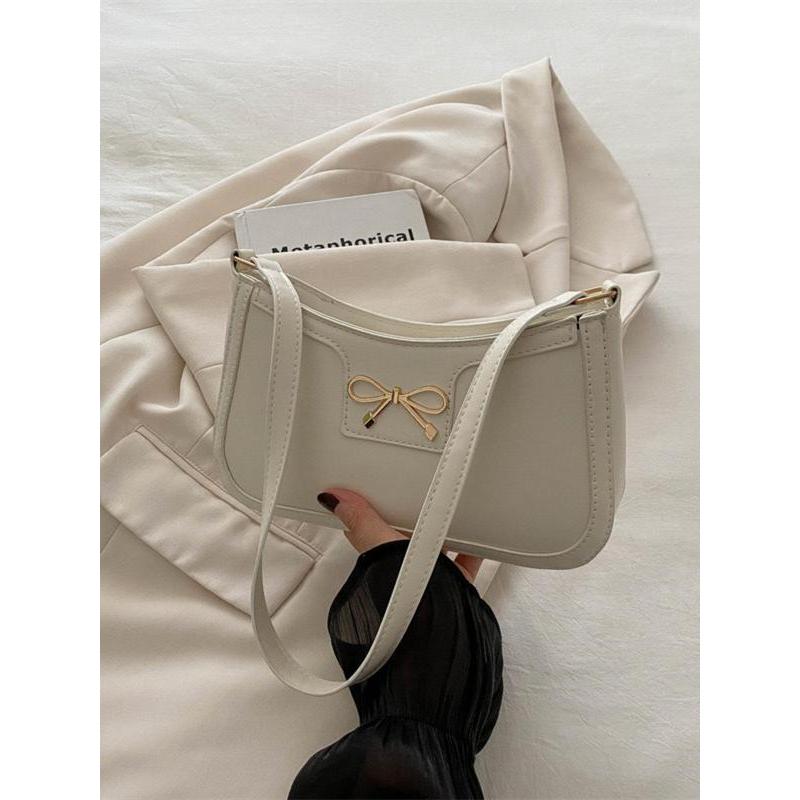 Women's Bowknot Decorated Shoulder Bag, Fashionable Solid Color Shoulder Bag for Daily Used, Casual Trendy Versatile High-quality Daily Commuting Bag