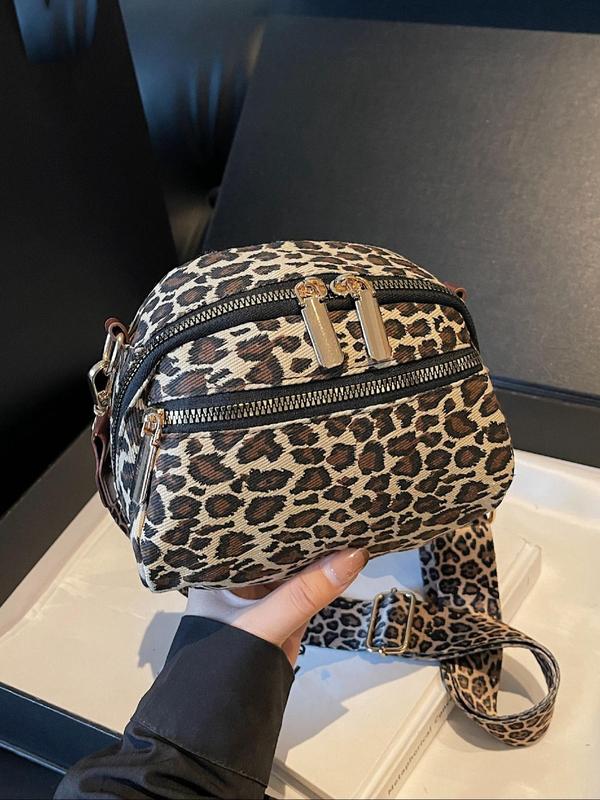 Fashion Leopard Pattern Zipper Crossbody Bag, Casual Versatile Shoulder Bag for Women, Trendy All-match Commuter Bag for Daily Used