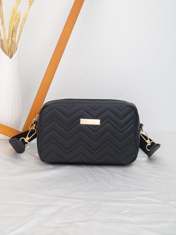 Women's Solid Color Wave Quilted Crossbody Bag, Fashionable Simple Casual Pu Leather Zipper Shoulder Bag, Female All-match Commuter Bag for Daily Used