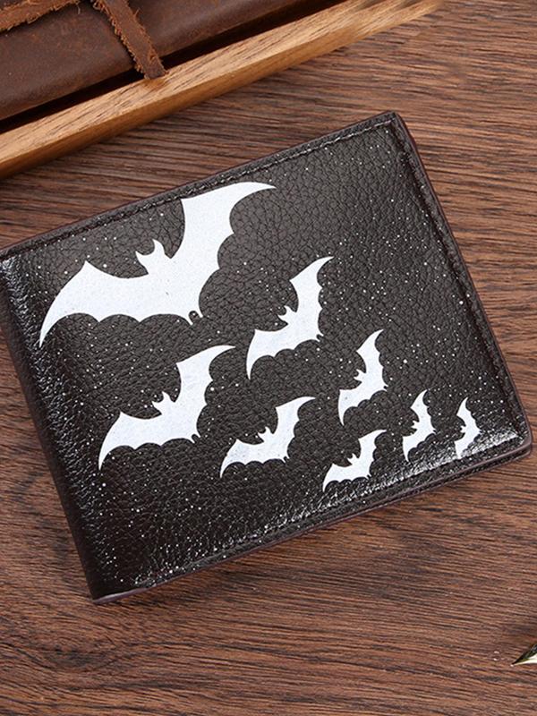 Men's Bat Pattern Short Wallet, 2024 New Style Casual PU Leather Card Holder, Multi Card Slot Bifold Wallet for Men, Simple All-match Bag for Daily Life