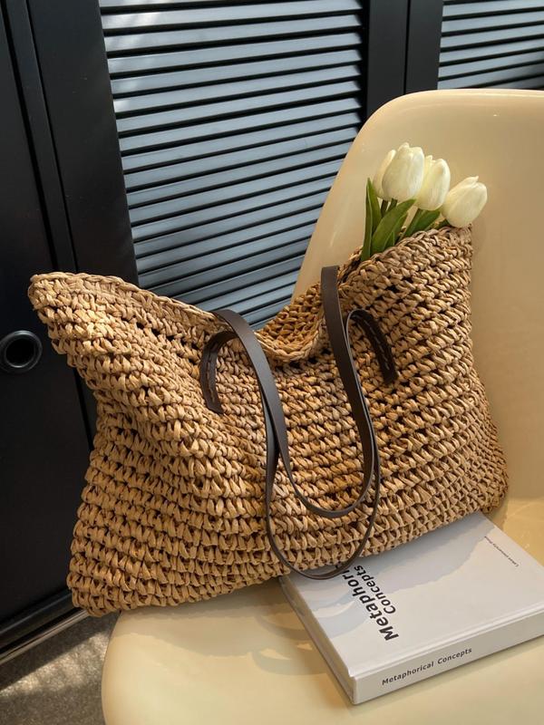 Women's Casual Plain Braid Design Everything Tote Bag, Work Bag, Summer 2024 Lightweight Large Capacity Shopping Bag, Back To School Shoulder Bag, Work Tote Bag, Fall Outfits, Earthtone Fall Freshness