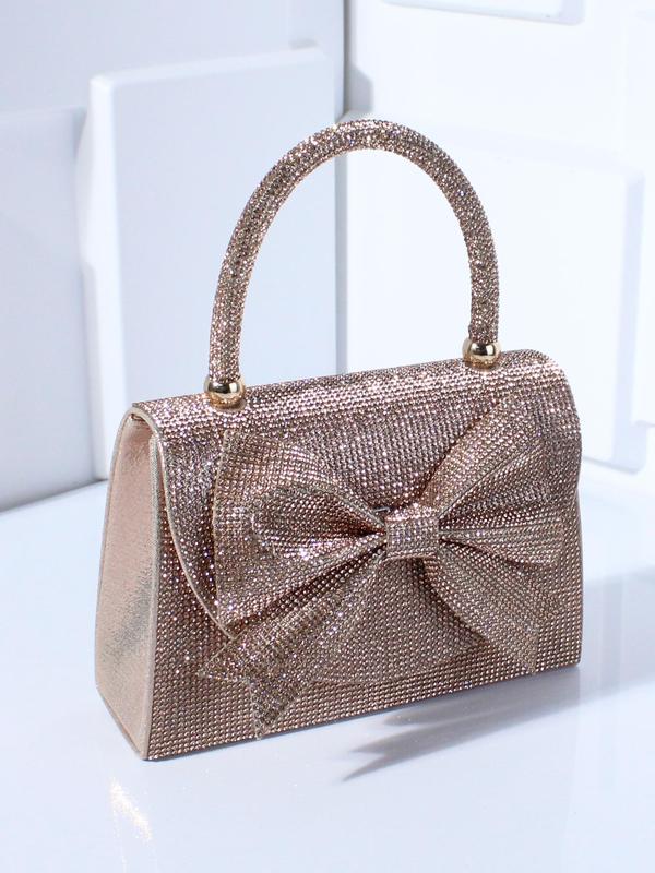 Fashion Glitter Evening Bag, Elegant Bow Decor Handbags for Women, Full Rhinestone Decor Banquet Bag for Party, Trendy All-match & Exquisite Chain Strap Crossbody Bag for Gift