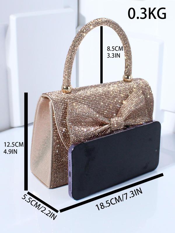 Fashion Glitter Evening Bag, Elegant Bow Decor Handbags for Women, Full Rhinestone Decor Banquet Bag for Party, Trendy All-match & Exquisite Chain Strap Crossbody Bag for Gift