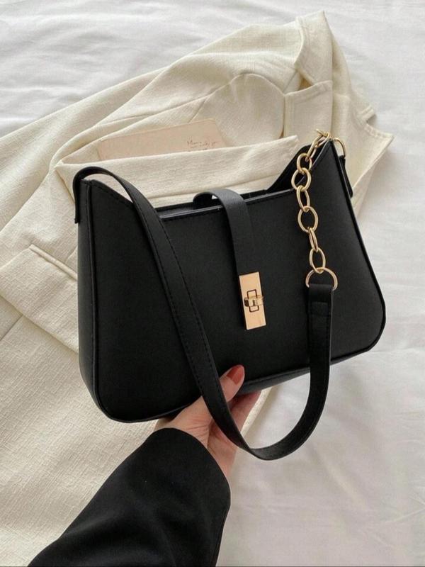 Women's Elegant Solid Color Shoulder Bag, Fashionable Chain Strap Crossbody Bag for Daily Used, Casual Trendy Versatile High-quality Daily Commuting Bag