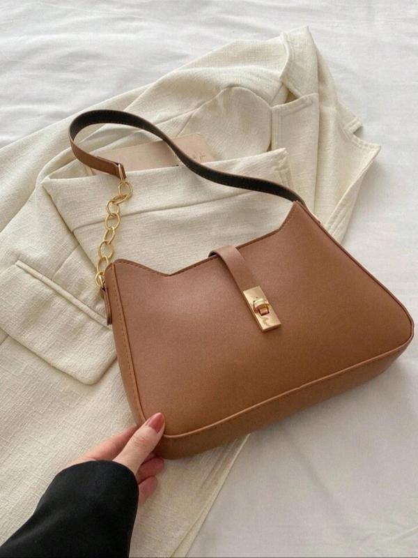 Women's Elegant Solid Color Shoulder Bag, Fashionable Chain Strap Crossbody Bag for Daily Used, Casual Trendy Versatile High-quality Daily Commuting Bag